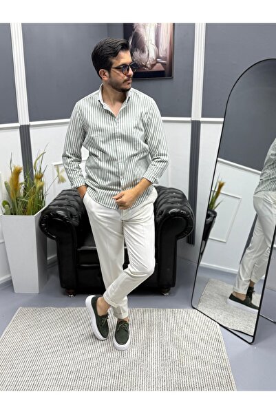 Avni Ceylan Ανδρικό ριγέ πουκάμισο από 100% βαμβακερό σατέν, εύκολο στο σιδέρ...