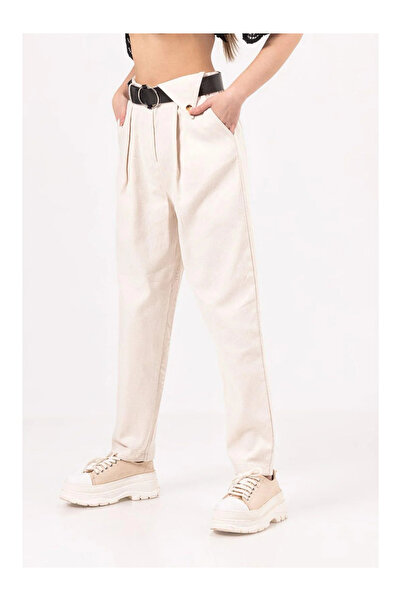 QUEEN KİDS Queenkids Kız Çocuk Havuç Kesim Pantolon Bej