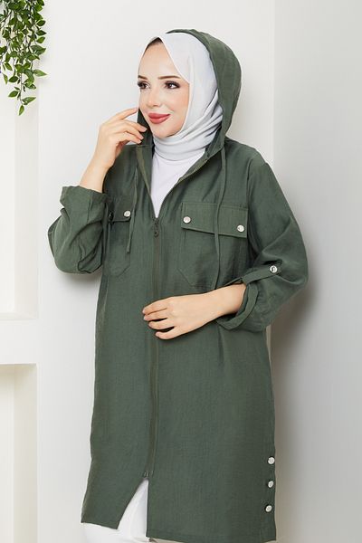 Pamuk Butik Women's Hooded Wear and Go Cap with Top Pocket