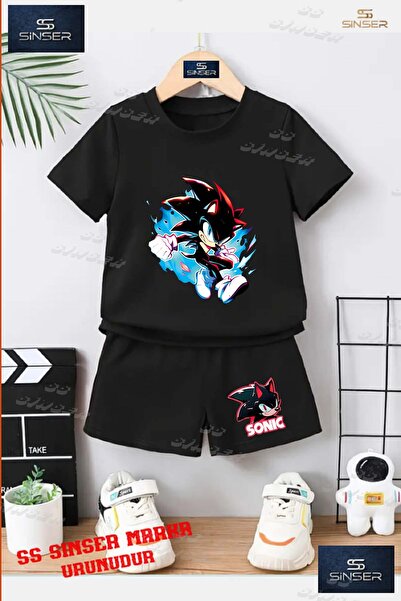 SS SİNSER Children's Unisex “Sonic Black Blue Canvas“ Custom Printed Crew Nec...