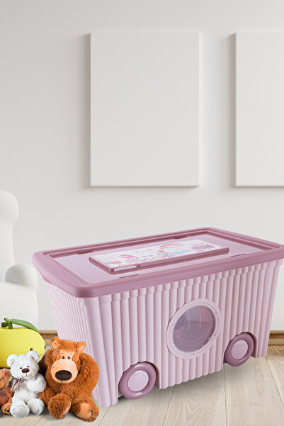 12den Tekerlekli Taşınabilir Bebek Çocuk Odası Oyuncak Saklama Kutusu Kapaklı Büyük Boy 60 litre Pembe