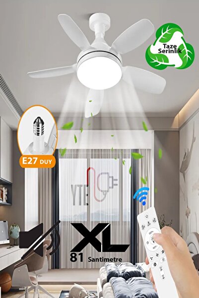 YTE Sessiz Büyük Boy 81 cm Tavan Vantilatörü E27 Duylu Uzaktan Kumandalı 3 Renk