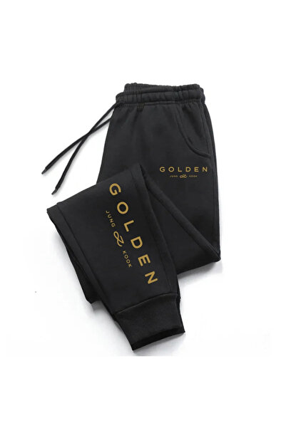 StartMore Black Golden Jung Kook Printed Women's Unisex Sweatpants