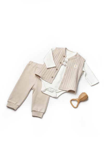 Magu Cotton Unisex Baby 3-Piece Bodysuit, Vest and Bottom Set