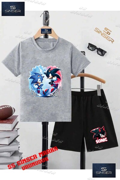 SS SİNSER Children's Unisex “Sonic Black Blue 2Li Character“ Custom Printed C...