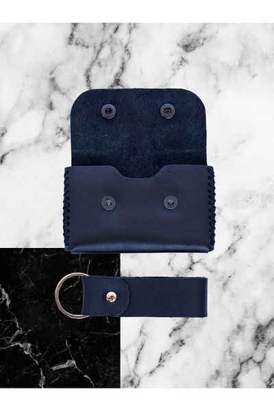 OLDSO Genuine Leather Snap Fastener Minimal Card Holder Wallet (Single Eye Keychain Gift)