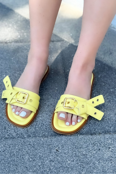 I Love Shoes Papuci de damă din piele mată Samaris cu detaliu cu cataramă galbenă