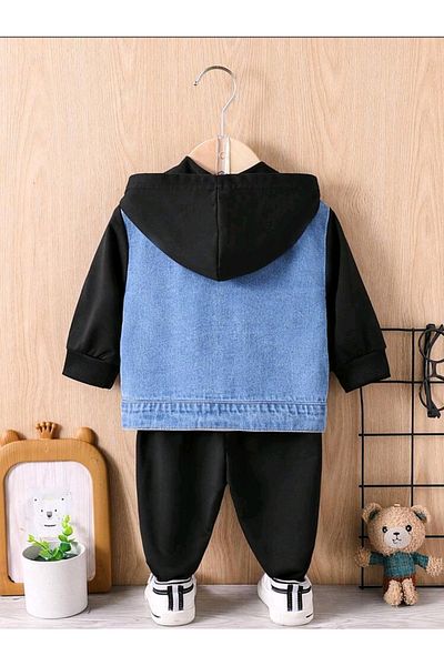 OEM Boys 2-piece set, denim jacket with hood and sweatpants, 18-24 months, 86-92 cm