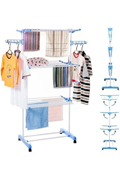 Twinkle Mart رف تجفيف الملابس ثلاثي الطبقات مع أجنحة قابلة للطي