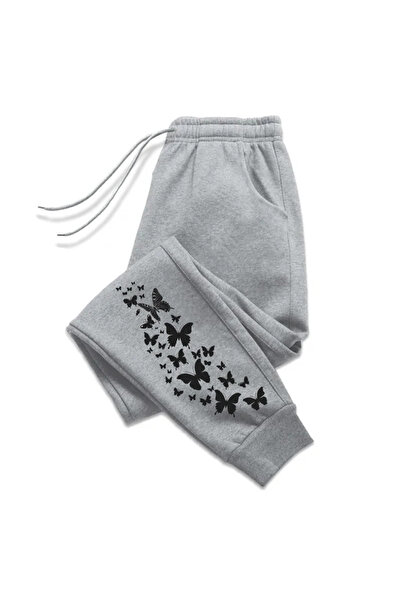 StartMore بنطال رياضي للجنسين مطبوع عليه فراشات رمادية