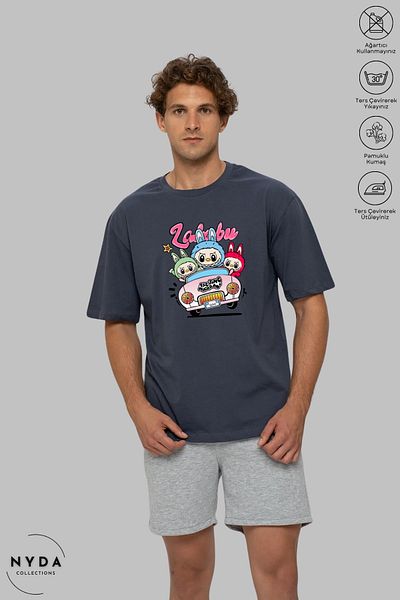 Nyda Collections Unisex Crew Neck Labubu Car Printed Cotton Oversize Short Sleeve T-Shirt