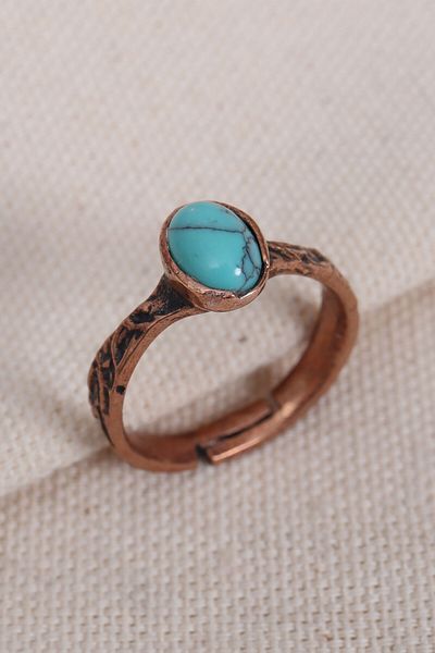 Süspüs Accessories Pure Copper Adjustable Ring with Tiger Eye Stone (Natural Stone)