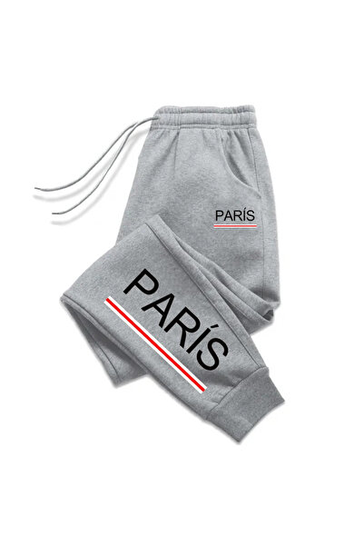 StartMore بنطال رياضي نسائي مطبوع باللون الرمادي باريس مخطط باللون الأحمر للج...