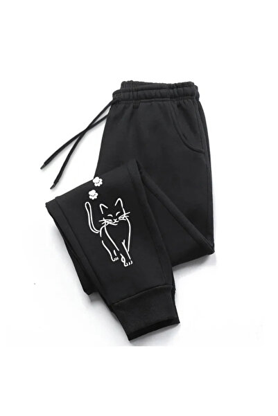 StartMore Black Paw Cat Printed Women's Unisex Sweatpants