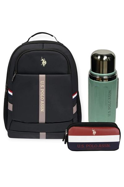 U.S. Polo Assn. School Backpack, Pencil Bag, Steel Flask 600 ml Premium Set