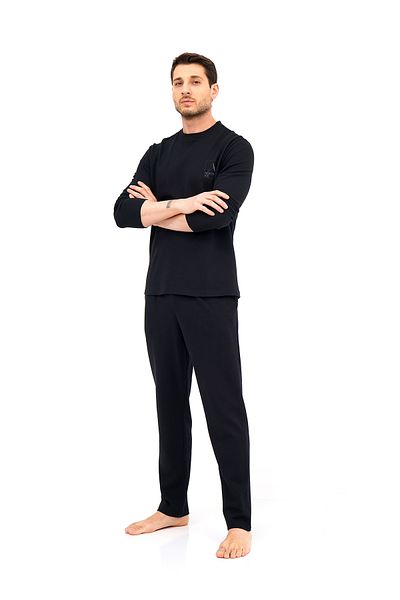 NORTH ICE Men's Honeycomb Pattern Pajama Set - Cotton Fabric Modern Fit Comfortable Cut Black