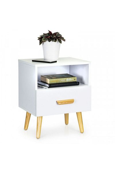 Modern home Bedside table with drawer and storage compartment, 49 x 30 x 40 cm, Modern Home, white