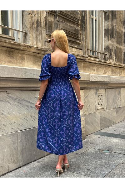 Tubik Women's Square Neck Floral Patterned Gimp Dress