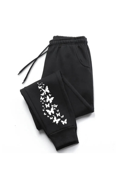 StartMore Black Butterflies Printed Women's Unisex Sweatpants