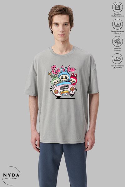 Nyda Collections Unisex Crew Neck Labubu Car Printed Cotton Oversize Short Sleeve T-Shirt