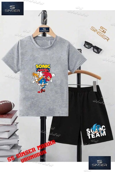 SS SİNSER Kids Unisex “Sonic 3Lu Mania Ust Writing“ Custom Printed Crew Neck ...