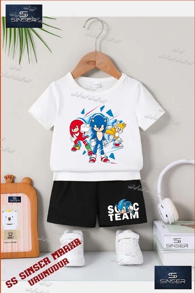 SS SİNSER Children's Unisex “Sonic 3-Piece Cut Painted“ Custom Printed Crew N...