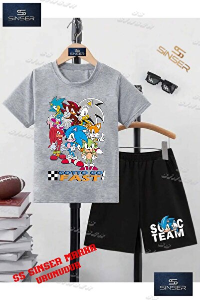 SS SİNSER Çocuk UNISEX “SONIC GOTTO FAST COKLU“ Özel Baskılı Bisiklet Yaka Ti...