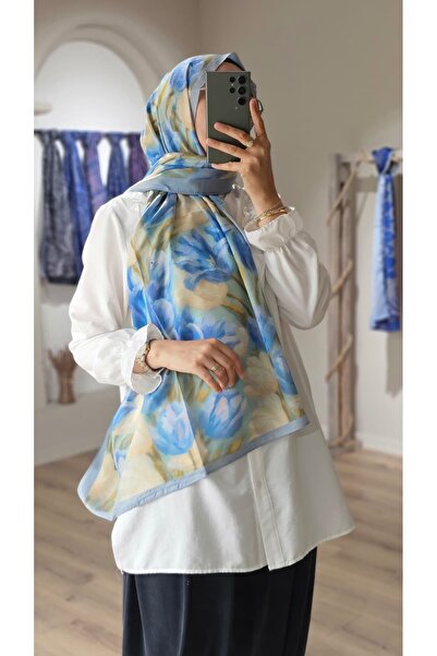 Merwiss Μπλε σάλι από οργανικό ύφασμα με λουλούδια