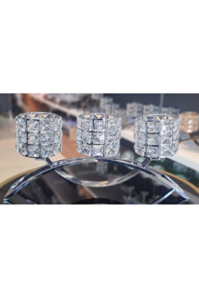 CENGİZ ÇEYİZ Dekoratif Kristal Şamdan Mumluk 3 Başlık 3062