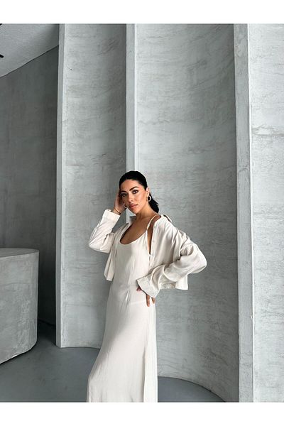 aytenli U-Neck Adjustable Rope Strap Flowy Maxi Length Dress Mid-Length Shirt Dress Shirt Double Modal Suit