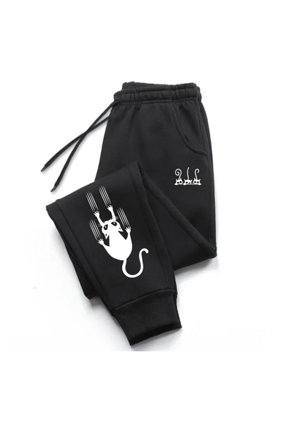 StartMore Black Cute Cat Printed Women's Unisex Sweatpants