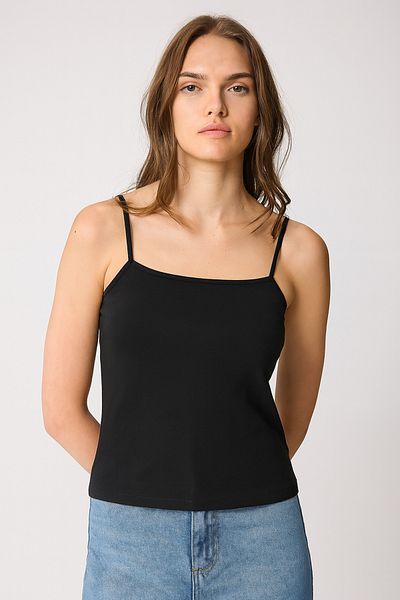 AMİDA Black Women's Thin Rope Strap Basic Crop Tank Top -2466