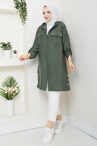 Pamuk Butik Women's Hooded Wear and Go Cap with Top Pocket