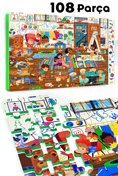 EVAKANCA 108 Parçalı Ara-Bul Kalın Çocuk Puzzle Yapboz Oyun Odası