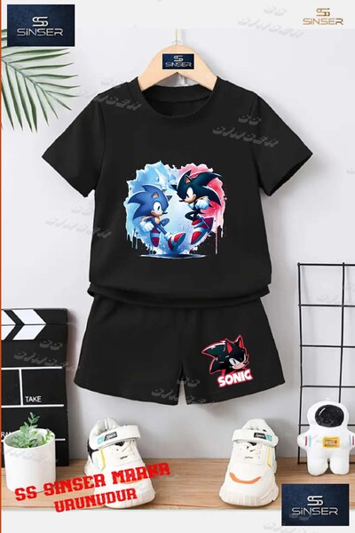 SS SİNSER Children's Unisex “Sonic Black Blue 2Li Character“ Custom Printed C...