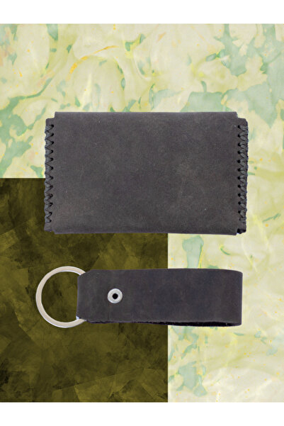 OLDSO Genuine Leather Snap Fastener Minimal Card Holder Wallet (Single Eye Keychain Gift)
