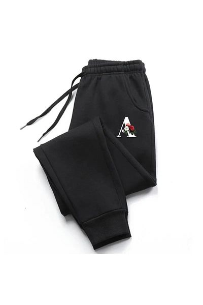 StartMore Black a B C Print Initial Letter of Name or Letter You Want Printed Women Unisex Sweatpants