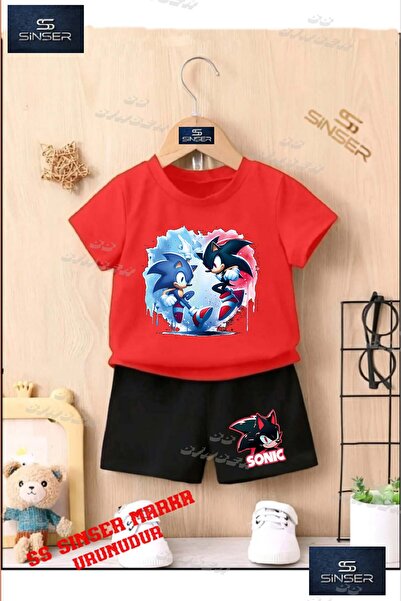 SS SİNSER Children's Unisex “Sonic Black Blue 2Li Character“ Custom Printed C...