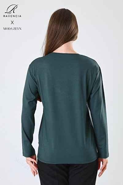 Ravencia Women's Middle Age and Above Viscose Leaf Patterned Skirt Collar Stone Embroidered Lycra Emerald Mother Combed Cotton