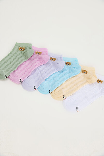 Bianco Lucci Women's Summer Cotton Teddy Bear Patterned Set of 6 Booties Socks 60811002