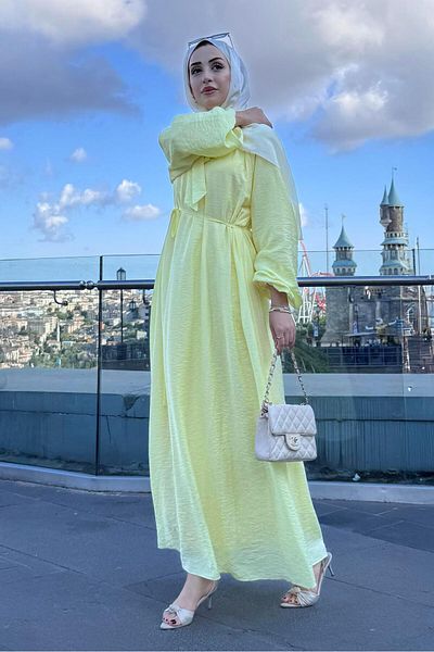 Sevitli Lara Dress with Lace-Up Collar-Yellow