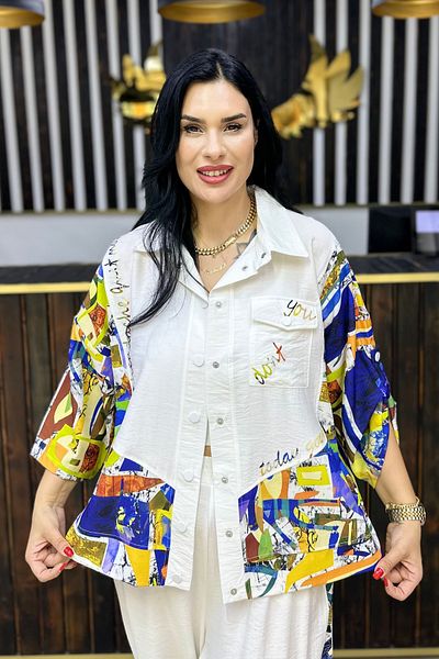 GÖKSEL Colorful Snap Jacket White Large Size