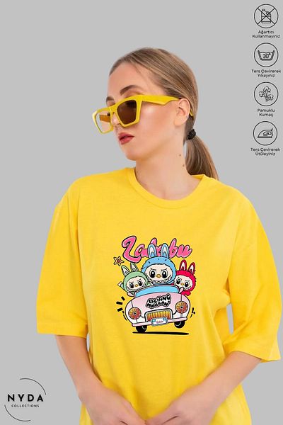 Nyda Collections Unisex Crew Neck Labubu Car Printed Cotton Oversize Short Sleeve T-Shirt
