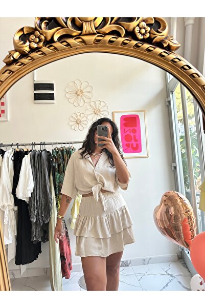 sienna Önü Bağlamalı Crop- Etek Takım