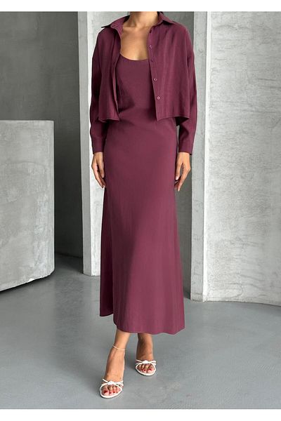 aytenli U-Neck Adjustable Rope Strap Flowy Maxi Length Dress Mid-Length Shirt Dress Shirt Double Modal Suit