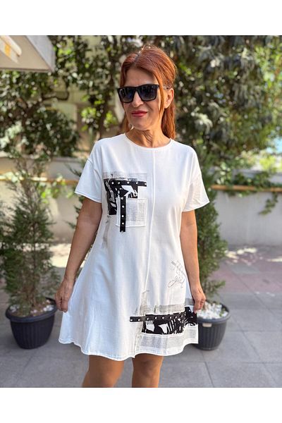 DenizEge Stone Detail Tunic Feel Good Ecru