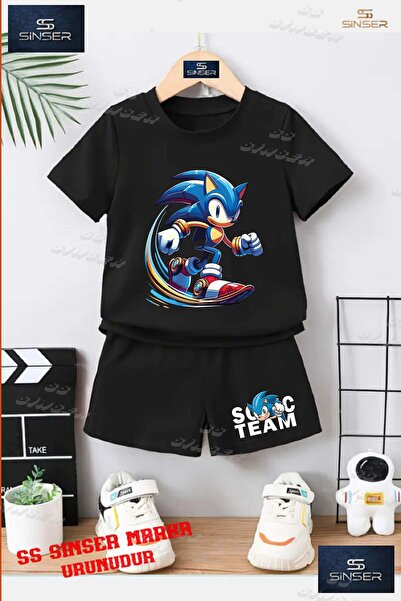 SS SİNSER Çocuk UNISEX “SONIC HIZ ARKASI BOYALI“ Özel Baskılı Bisiklet Yaka T...