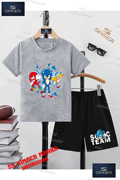SS SİNSER Children's Unisex “Sonic 3-Piece Cut Painted“ Custom Printed Crew N...