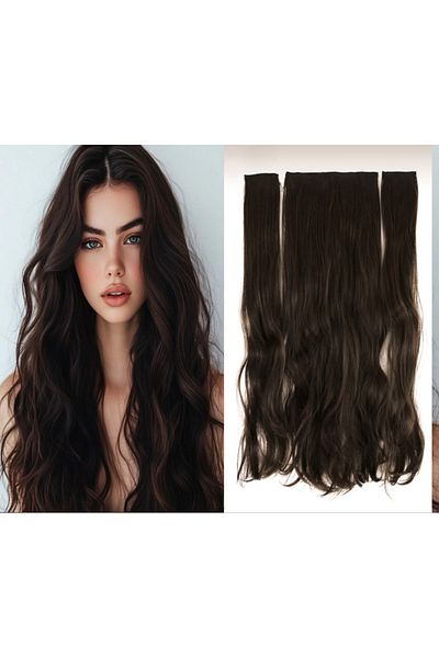 AKOLİFE 3 Pieces Chestnut Brown Half Moon + 2 Side Snap Hairpiece Hair Set - Human Hair Texture