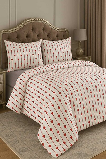 Loova طقم سرير مزدوج ''غطاء لحاف + ملاءة مطاطية + 2 كيس وسادة'' قلب رومانسي أنيق